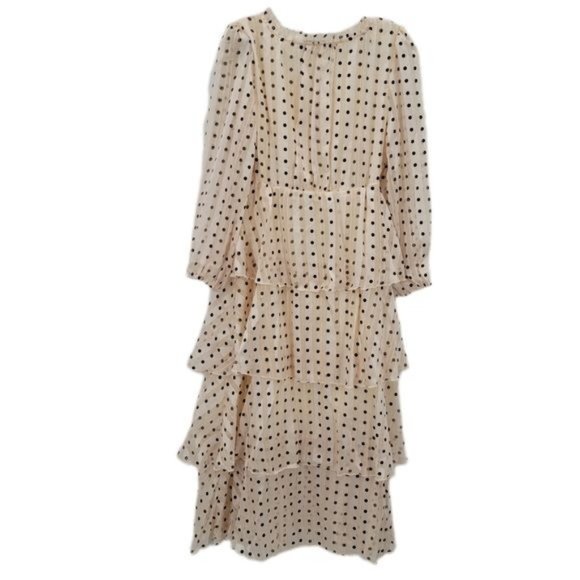 OPT Free People Tiered Dress Ivory Black Polka Dot Metallic Stripe - Picture 4 of 13